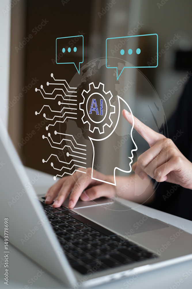 Poster artificial intelligence chatbot communication innovation client business service message technology 