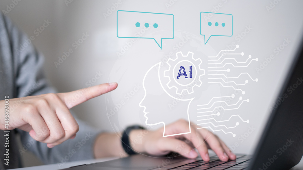 Poster artificial intelligence chatbot communication innovation client business service message technology 