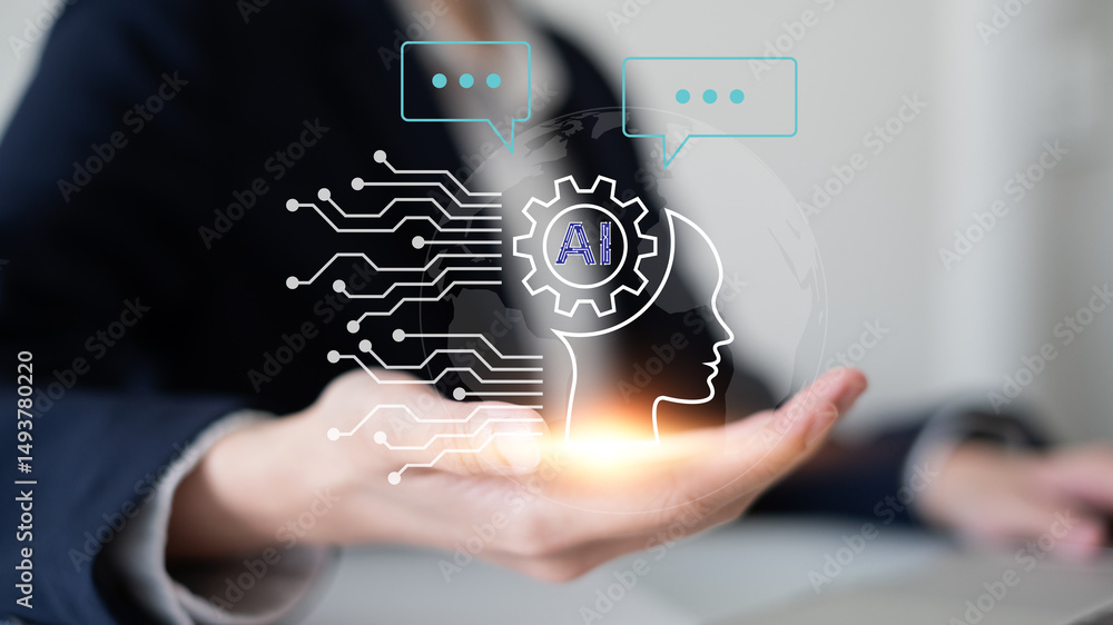 Aufkleber artificial intelligence chatbot communication innovation client business service message technology 