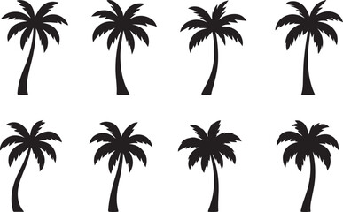 Set of Eight Palm Tree Silhouette Illustrations