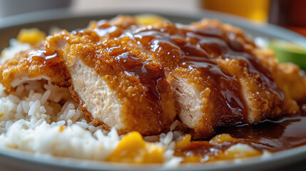 Delicious Crispy Chicken with Sweet Sauce Served Over Rice