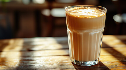 Delicious Latte in a Glass with Heart Design on Foam