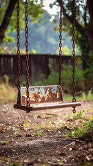 Weathered swing set in a tranquil outdoor setting evokes nostalgia and peaceful solitude.