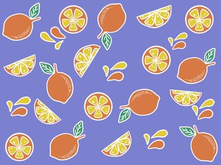 Seamless fruit background for clothes, fabric and printing. Fresh lemon, tropical fruits.