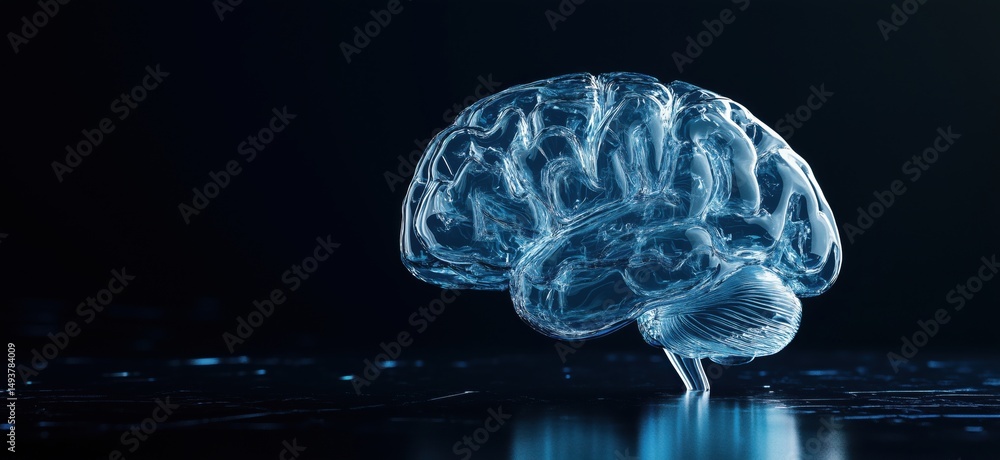 Poster transparent 3d brain model showcasing intricate neural structures and modern design