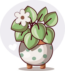 Cute cartoon illustration of a potted plant with a flower