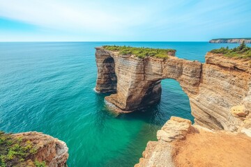 Cliffs along the great ocean drive with waves crashing on rocky shoreline in australia