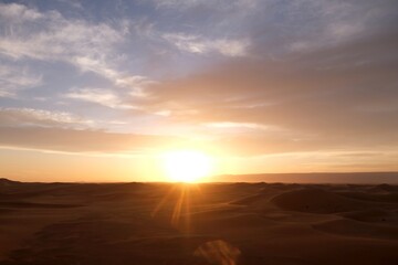Sunset scenery over desert Sahara, Morocco