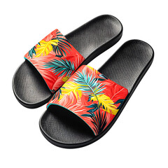 Trendy Slip On Beach Sandals with a Bold Graphic Print Isolated on Transparent Background