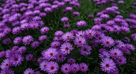 Obraz premium Purple Aster Flower Field - A vibrant field of purple aster flowers in full bloom. Beautiful nature scene