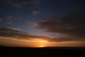 Sunset scenery over desert Sahara, Morocco