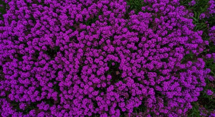 Purple Thyme Flowers Aerial View - Aerial shot of a dense patch of vibrant purple thyme flowers. Beautiful texture and color