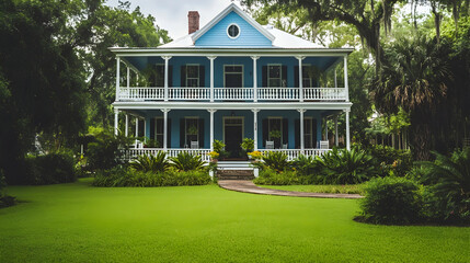 Obraz premium A charming two story blue house w D8307