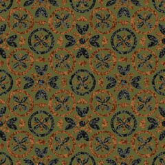 Abstract seamless pattern, geometric elements, brown and black colors on a green background