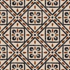 Abstract seamless pattern, geometric elements, brown and black colors on a beige background