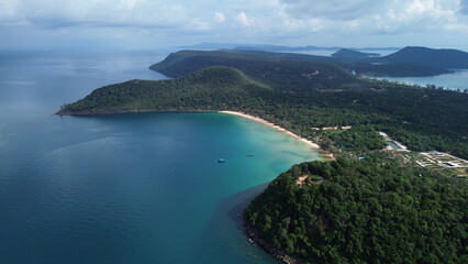 Aerial View of Lonely Beach on Koh Rong Sanloem, Cambodia..
