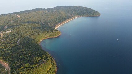 Aerial View of Lonely Beach on Koh Rong Sanloem, Cambodia..