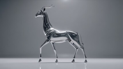 A metallic sculpture of an antelope reflecting elegant design and modern artistry.