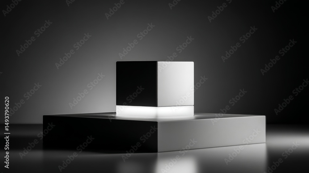 Poster a minimalistic cube design with contrasting colors, showcasing elegance and simplicity.