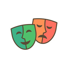 Theater mask icon. Comedy, drama, tragedy symbol. Masquerade, Comic and tragic mask icon. Vector