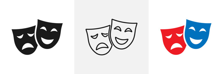 Masquerade masks icons. Comic and tragic mask icon set. Vector
