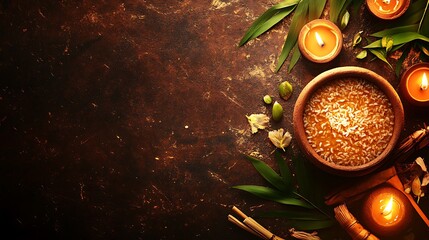 Relaxing spa scene with burning candles.