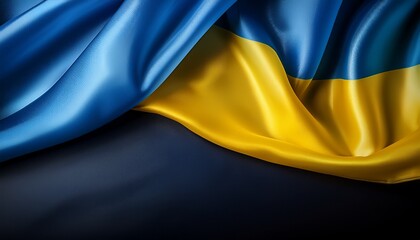 contrast the ukraine flag s dark background a vibrant depiction of the ukrainian flag draped elegantly against a dark background