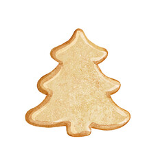 Christmas tree gingerbread cookie form isolated on white background. Watercolor hand drawn illustration sketch