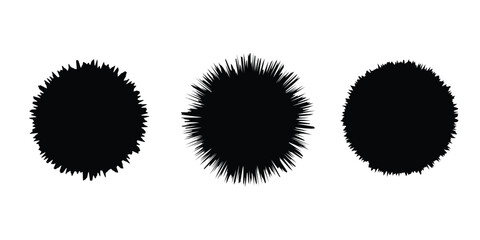 Set of Black Abstract Spiked Circle Shapes,  Grunge Burst Round Badge Silhouettes for Design and Decoration