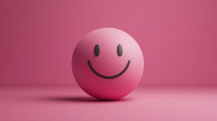 Fototapeta premium Smiley Face Pink Sphere with Simple Expression on Monochromatic Background
