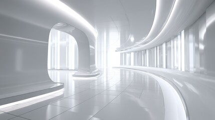 Obraz premium A sleek, futuristic interior showcasing smooth curves and bright lighting.