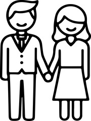 Man and woman couple standing together and holding hands. Happy relationship and partnership concept. Minimalist linear graphic.