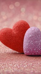 Fototapeta premium Colorful Heart Shapes on a Shimmering Pink Background Create a Romantic Atmosphere for Celebrations