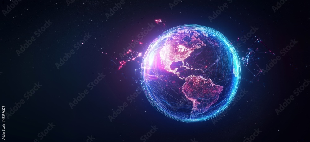 Aufkleber digital representation of earth with glowing network connections and cosmic background