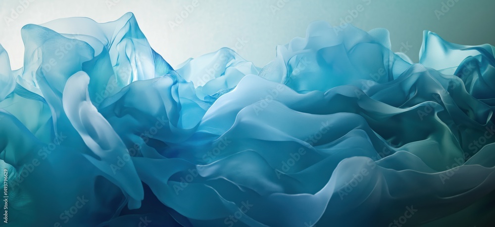 Poster flowing blue fabric waves creating a serene and calming abstract background