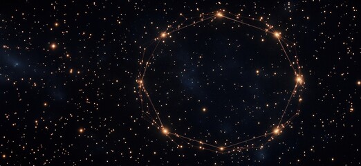 Starry night sky with glowing constellation forming circular pattern