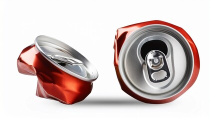 crumpled empty blank soda or beer can garbage isolated on transparent background