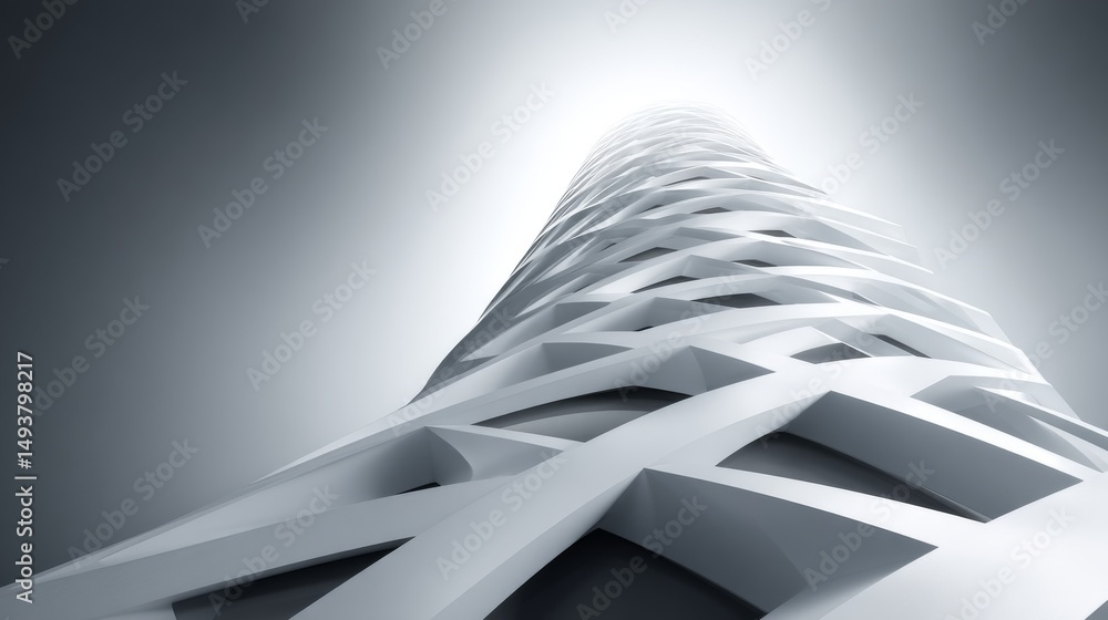 Poster a unique architectural tower design showcasing modern patterns and materials.