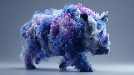 A vibrant, colorful depiction of a rhino made of fluffy, cloud-like textures.