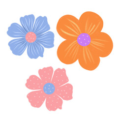 Watercolor illustration with blue, pink and orange flowers. Soft pastel colors, perfect for backgrounds, textiles and children's artwork.
