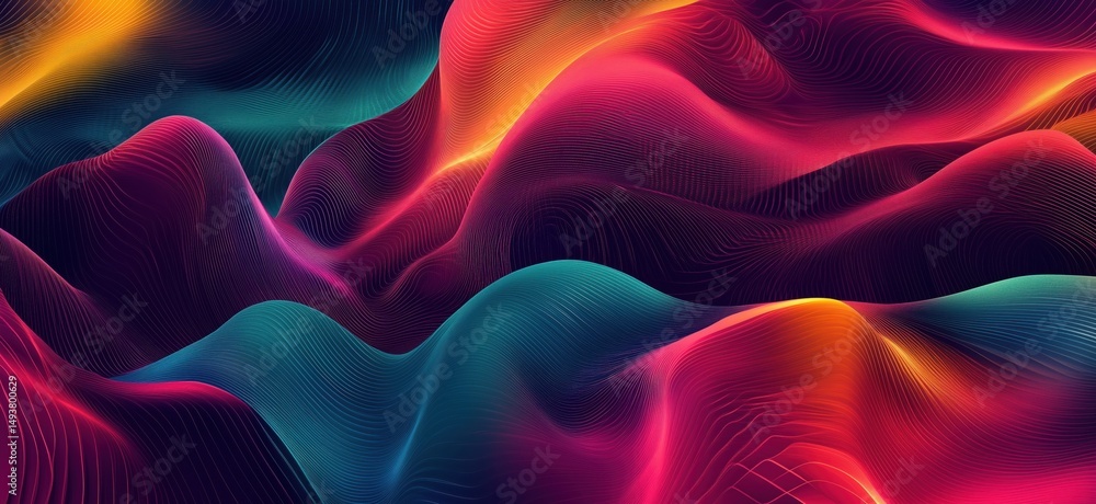 Poster colorful abstract wave patterns with vibrant gradients and flowing lines