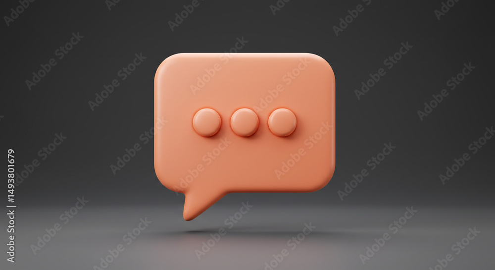 Poster matte orange message bubble icon with ellipsis speech 3d render social media communication ui ux