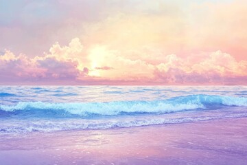Obraz premium Painting of a serene beach scene with gentle waves and clear blue sky