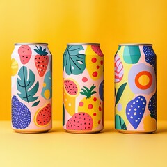 Obraz premium Summer-themed soda packaging with colorful fruit visuals. AI generated image