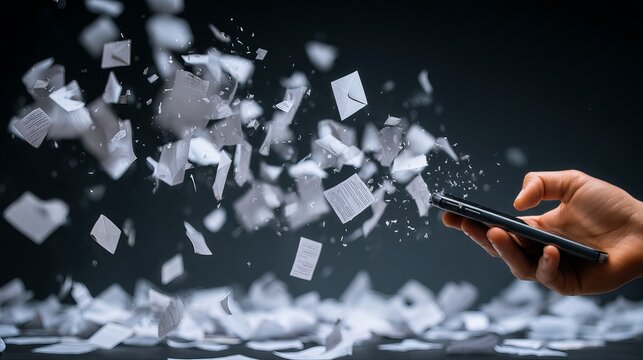 Smartphone use deleting junk mail or personal data Technology privacy and document control concept