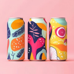 Obraz premium Summer soda can artwork with vibrant fruity patterns. AI generated image