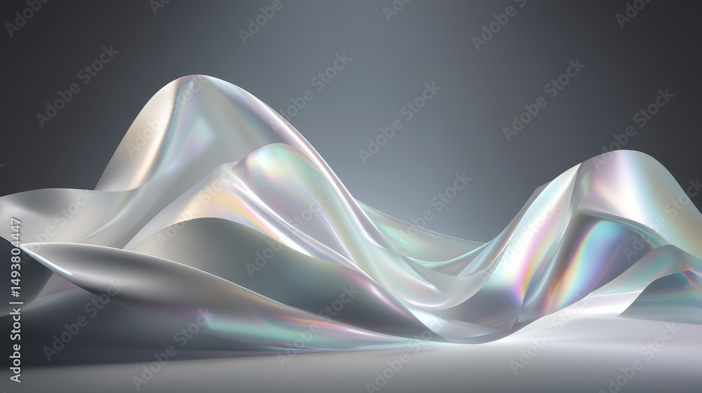 Poster abstract flowing waves of iridescent material create a stunning visual effect.