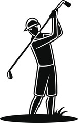Silhouette of a Golfer Swinging a Golf Club on a Green Golf Course
