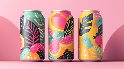 Obraz premium Playful fruit soda cans for a refreshing summer vibe. AI generated image