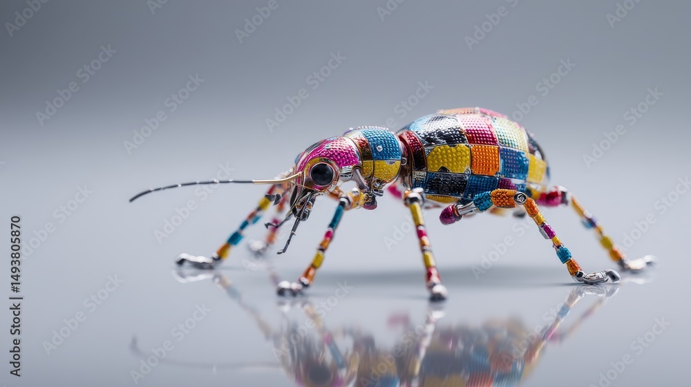 Poster close-up of a colorful insect showcasing vibrant patterns and textures.